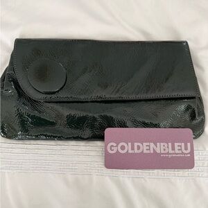 Vintage Y2K Dark Teal Oversized Patent Leather Button Goldenbleu Clutch. NWT